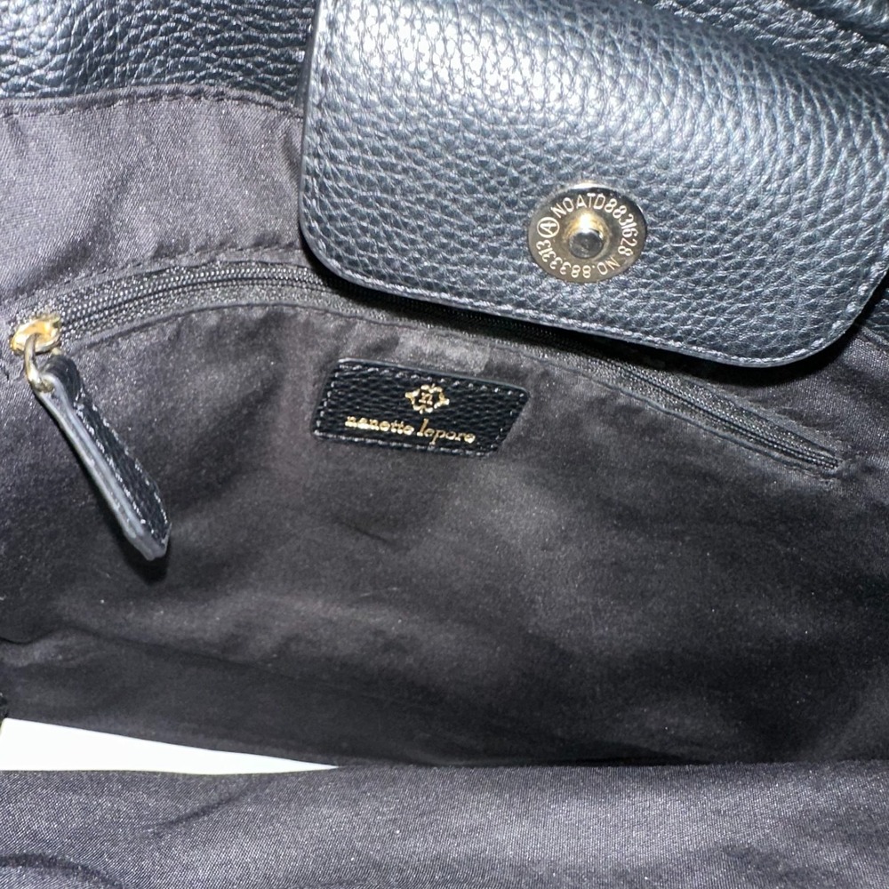 Nanette Lepore Handbag Black Faux Leather Pebble Textured Adjustable Strap - Picture 10 of 11